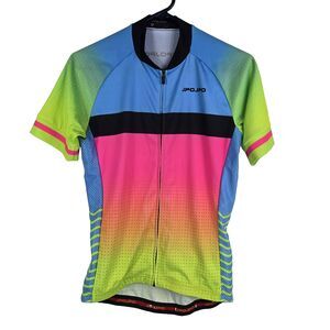 JPOJPO Men's Size Medium‎ Full Zip Neon Colors Cycling Jersey Bike Shirt